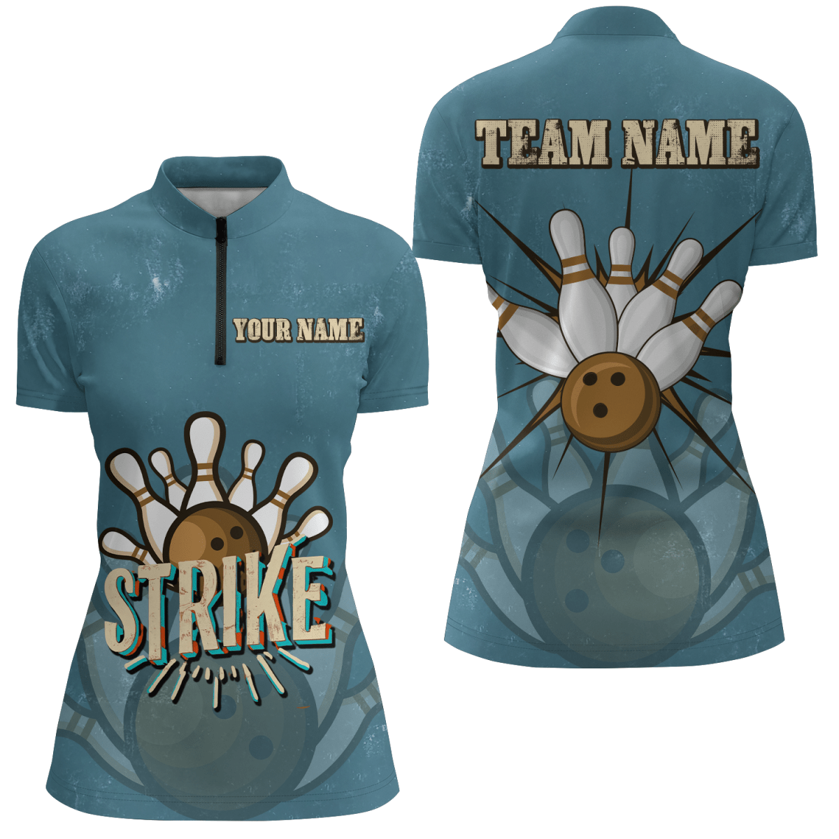 Personalisierte Bowling Damen Quarter Zip Shirts - Vintage Bowling Team Trikots - Retro Outfits P5391 - Climcat
