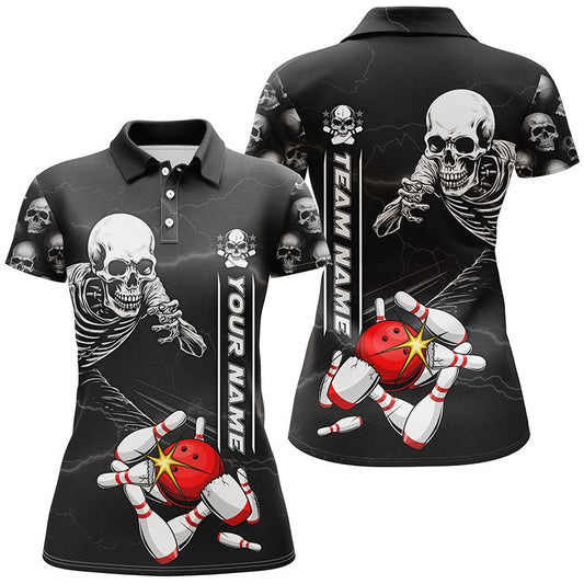 Personalisierte Bowling-Polo-Shirts Damen Halloween Skelett Team Bowling Shirt P5304 - Climcat