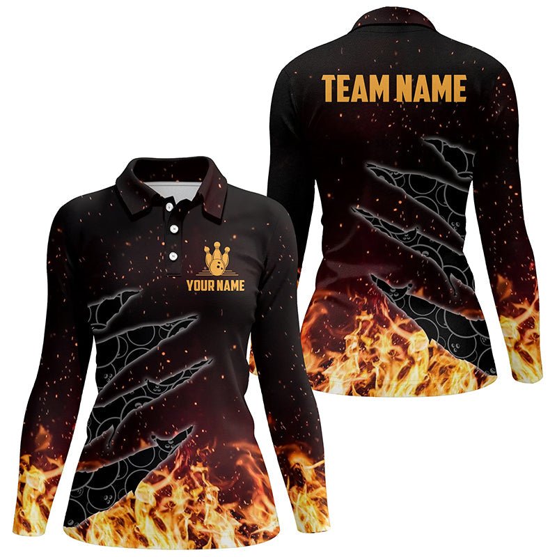 Personalisierte Bowling-Polo-Shirts für Damen | Individuelle Flamme Camo Bowling Team Trikots | Geschenke für Bowler | Q6954 - Climcat