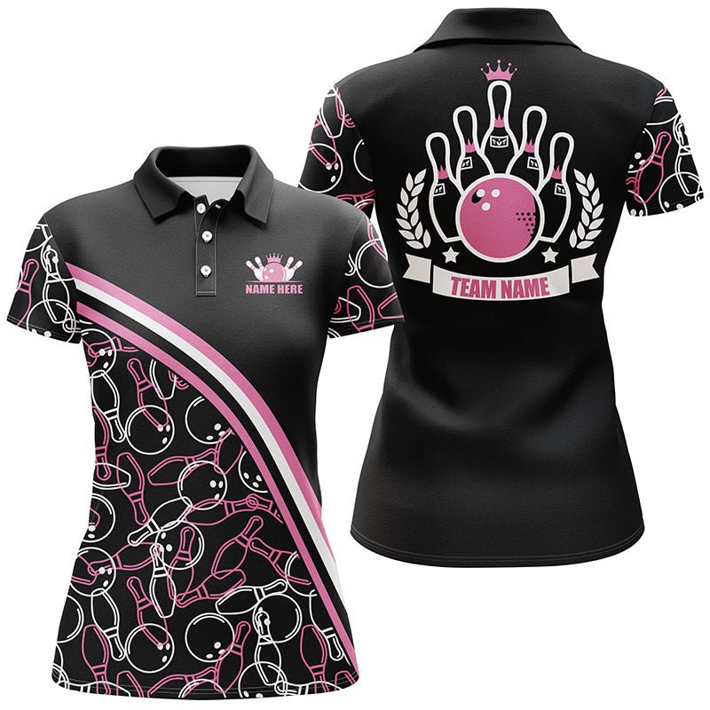 Personalisierte Bowling-Polo-Shirts für Damen - Individuelles pinkes Bowling-Muster, Bowling-Teamshirts Q4867 - Climcat
