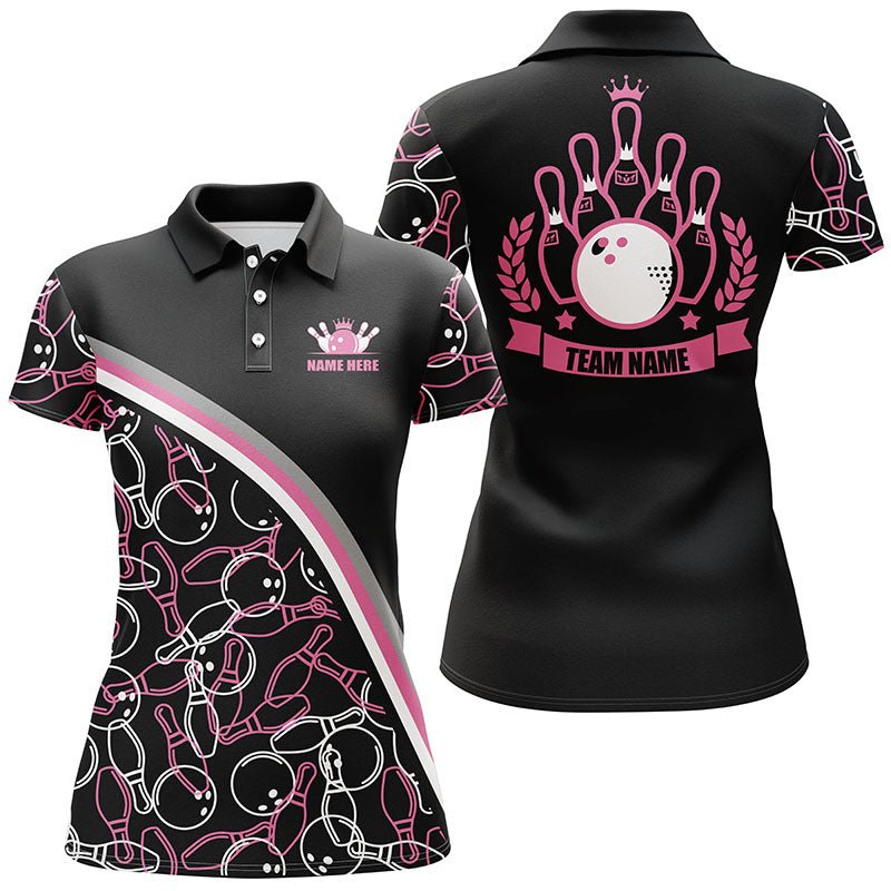 Personalisierte Bowling-Polo-Shirts für Damen mit individuellem Namen, pinkem Bowling-Muster, Bowling-Team-Shirts Q5441 - Climcat