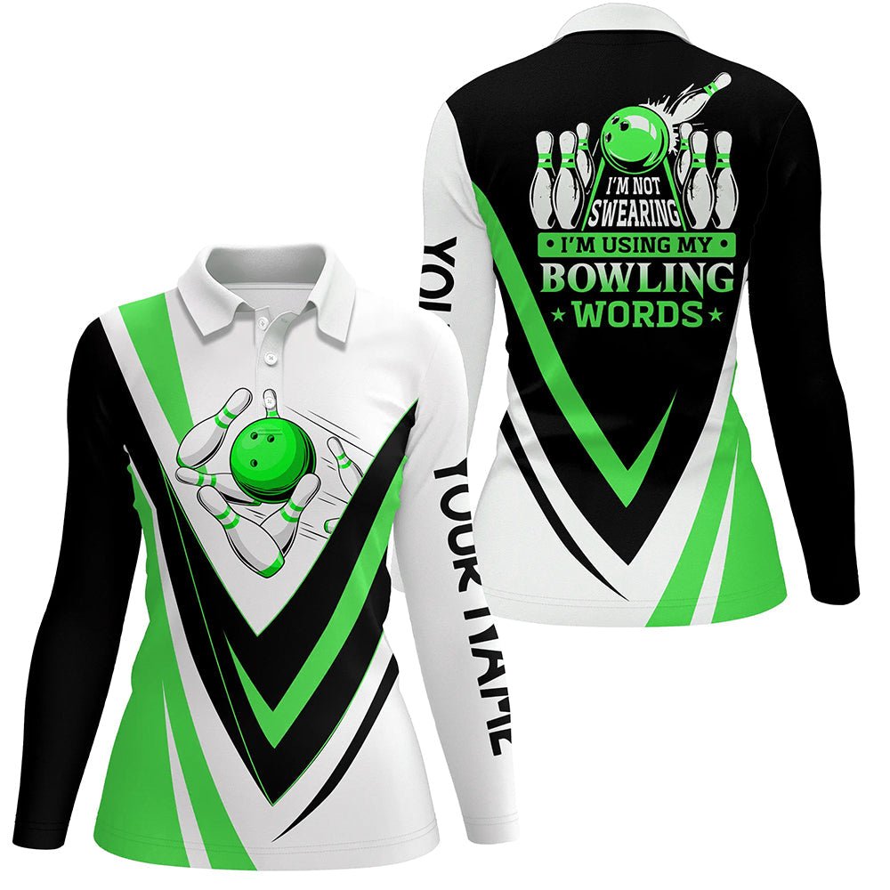 Personalisierte Bowling-Polo-Shirts für Damen - Mit meinen Bowling-Worten, nicht fluchen! Grüne Bowl-Shirts Q6632 - Climcat