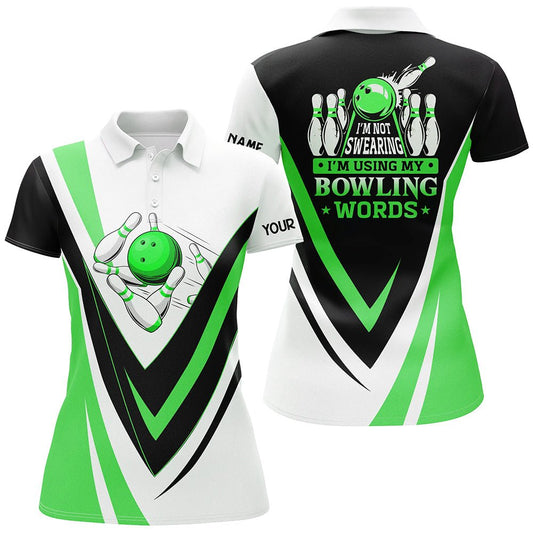 Personalisierte Bowling-Polo-Shirts für Damen - Mit meinen Bowling-Worten, nicht fluchen! Grüne Bowl-Shirts Q6632 - Climcat