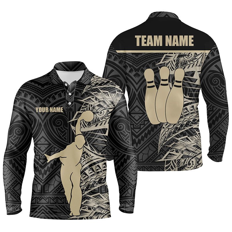 Personalisierte Bowling-Polo-Shirts für Herren in Gold und Schwarz, Bowling-Trikot im Tribal-Team-Design, Bowling-Geschenk für Ihn Q6031 - Climcat