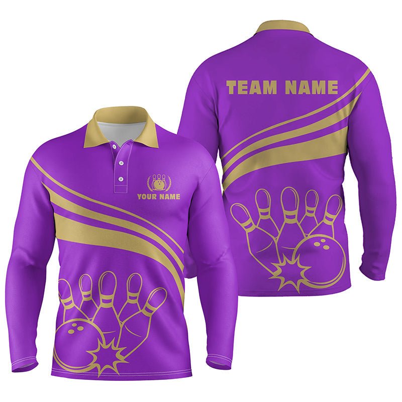 Personalisierte Bowling-Polo-Shirts für Herren, individuelles Herren-Bowlinghemd für Team-Bowl-Jersey | Lila Q5354 - Climcat