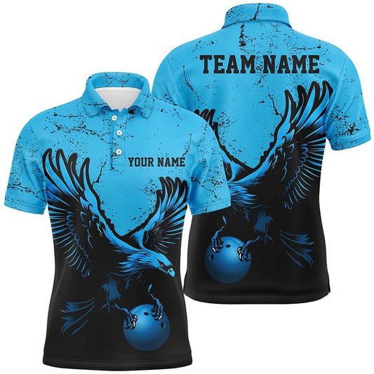 Personalisierte Bowling-Polo-Shirts für Herren mit blauem Adler - Vintage Bowling Team Trikots für Bowler - P5342 - Climcat