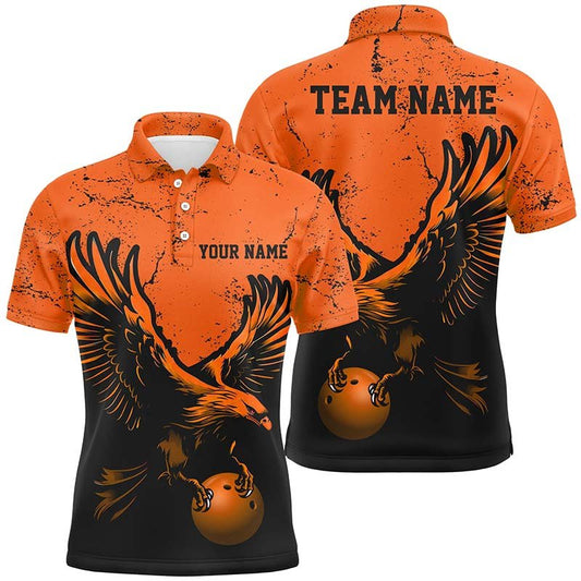 Personalisierte Bowling-Polo-Shirts für Herren mit orangem Adler-Design - Vintage Bowling Team Trikots für Bowler - P5343 - Climcat