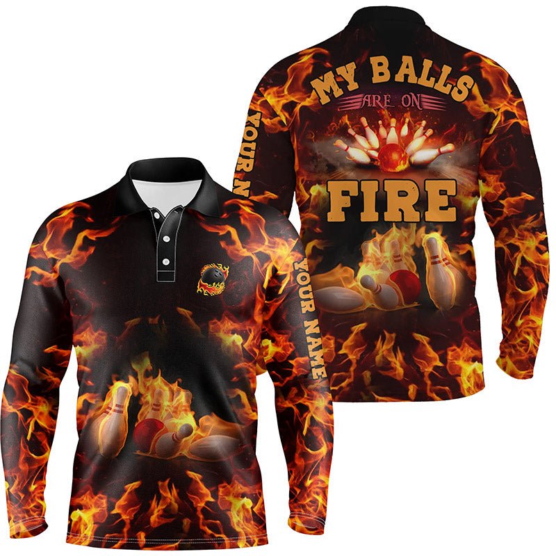 Personalisierte Bowling-Shirt mit Flammen-Design und individuellem Namen - Hochwertiges Bowling-Polo für Herren, Bowling-Trikot Q4865 - Climcat
