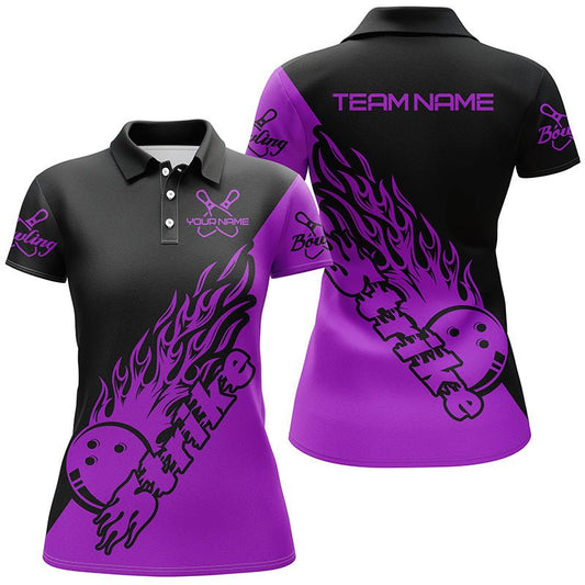 Personalisierte Bowling-Shirts für Damen, Bowling-Teamshirts Bowling Strike | Lila P5174 - Climcat