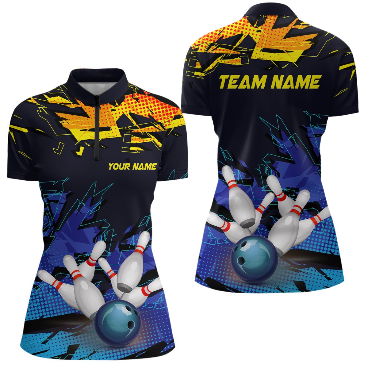 Personalisierte Bowling-Shirts für Damen, Bowlingkugel und Pins Team Bowling Liga Shirts P5166 - Climcat