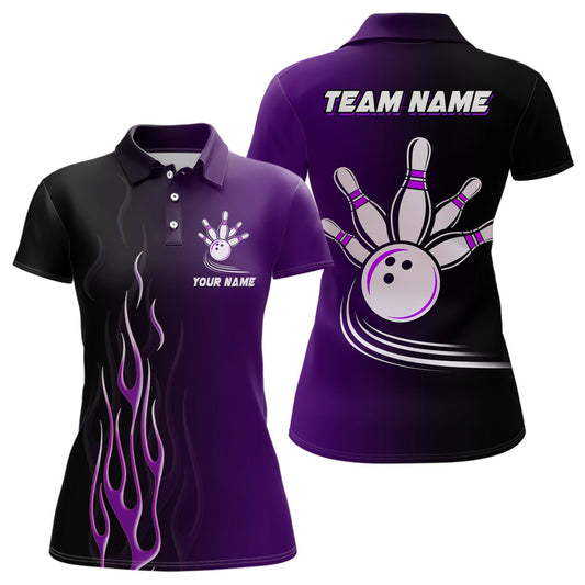 Personalisierte Bowling-Shirts für Damen in Schwarz-Lila Verlauf, maßgeschneidert für Bowling-Liga, Geschenke für Bowling-Team Q7056 - Climcat