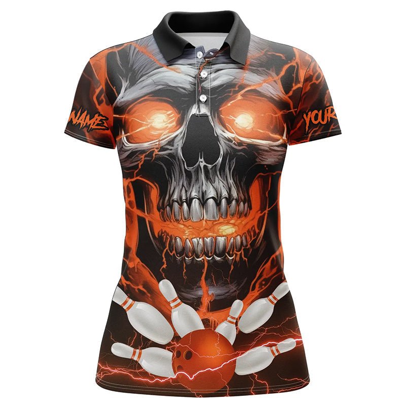 Personalisierte Bowling-Shirts für Damen - Orange Thunder Lightning Skull Design - Bowling Team Trikots - Bowling Liga - P5370 - Climcat