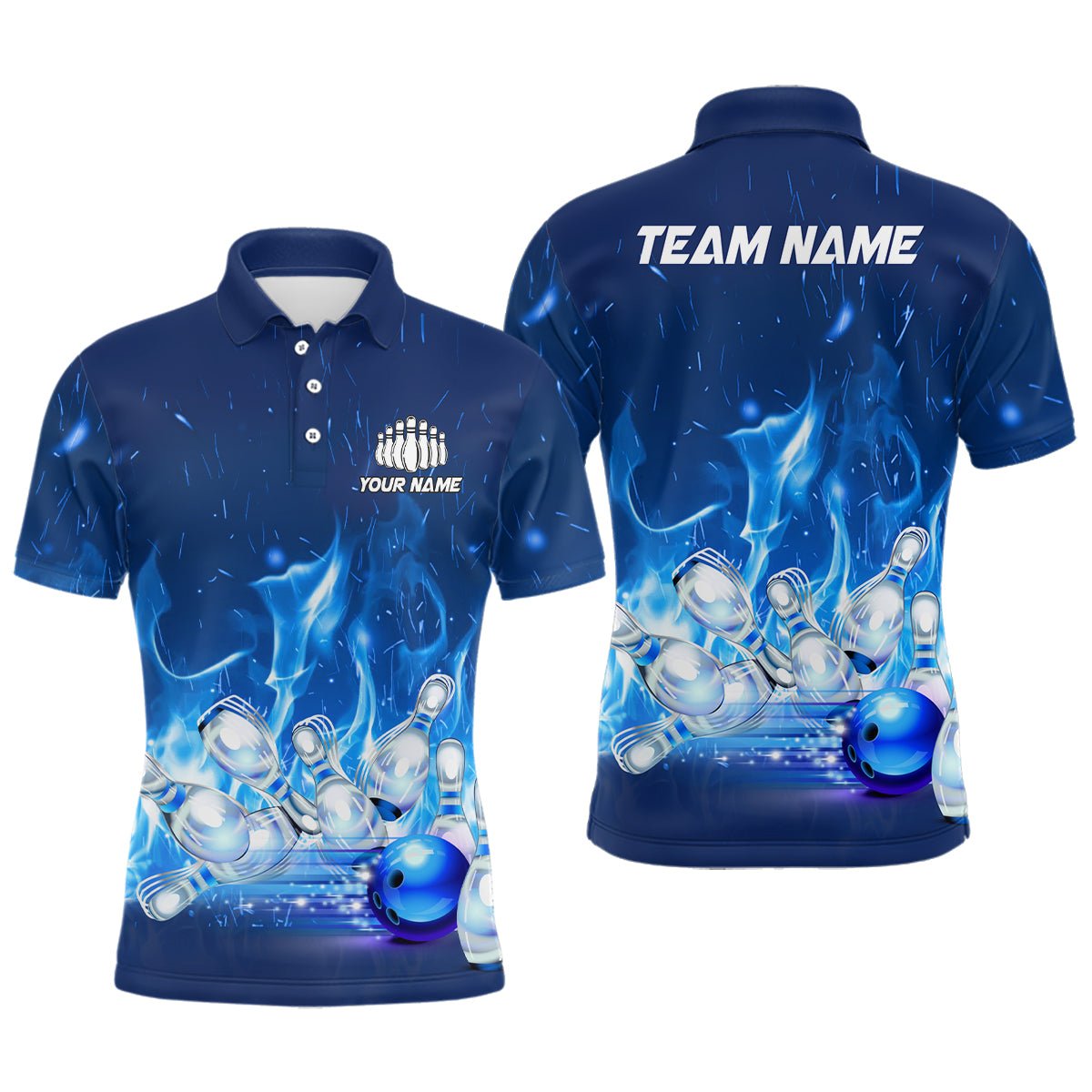 Personalisierte Bowling-Shirts für Herren - Blaue Flammen Bowling Team Trikot - Bowling Liga Outfits - Geschenke für Bowler - P5493 - Climcat