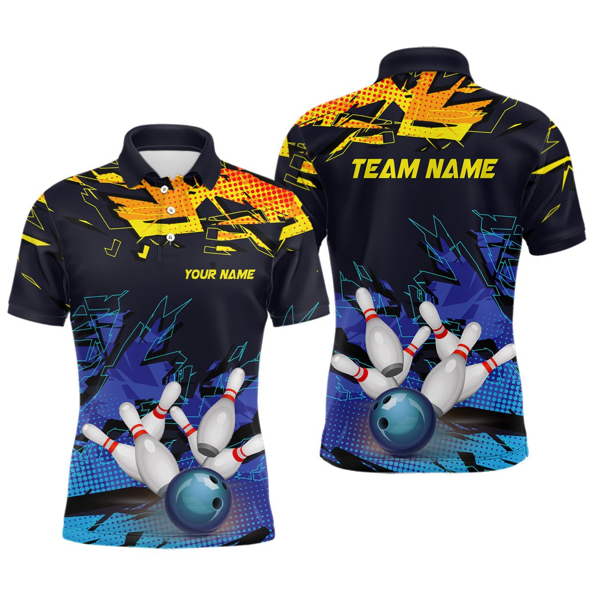 Personalisierte Bowling-Shirts für Herren, Bowlingkugel und Pins Team Bowling Liga Shirts P5166 - Climcat