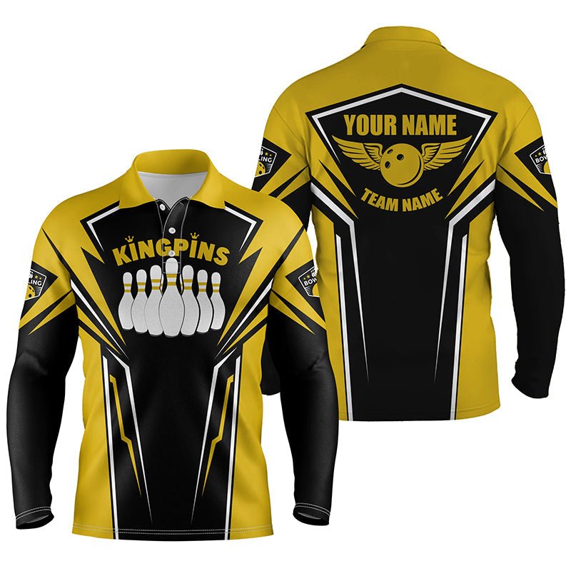 Personalisierte Bowling-Shirts für Herren mit individuellem Namen & Teamnamen | King Pins Bowling Trikots | Gelb Q4522 - Climcat