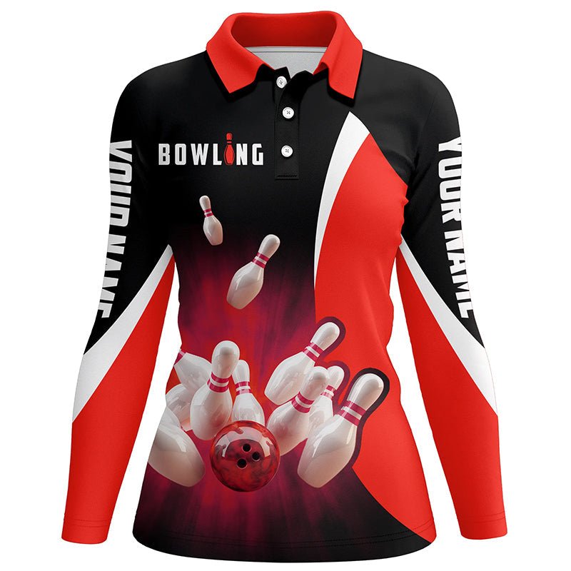 Personalisierte Bowling-Shirts - Retro Schwarz und Rot - Damen Bowling Polo-Shirts - Bowling Team Trikots Q6936 - Climcat