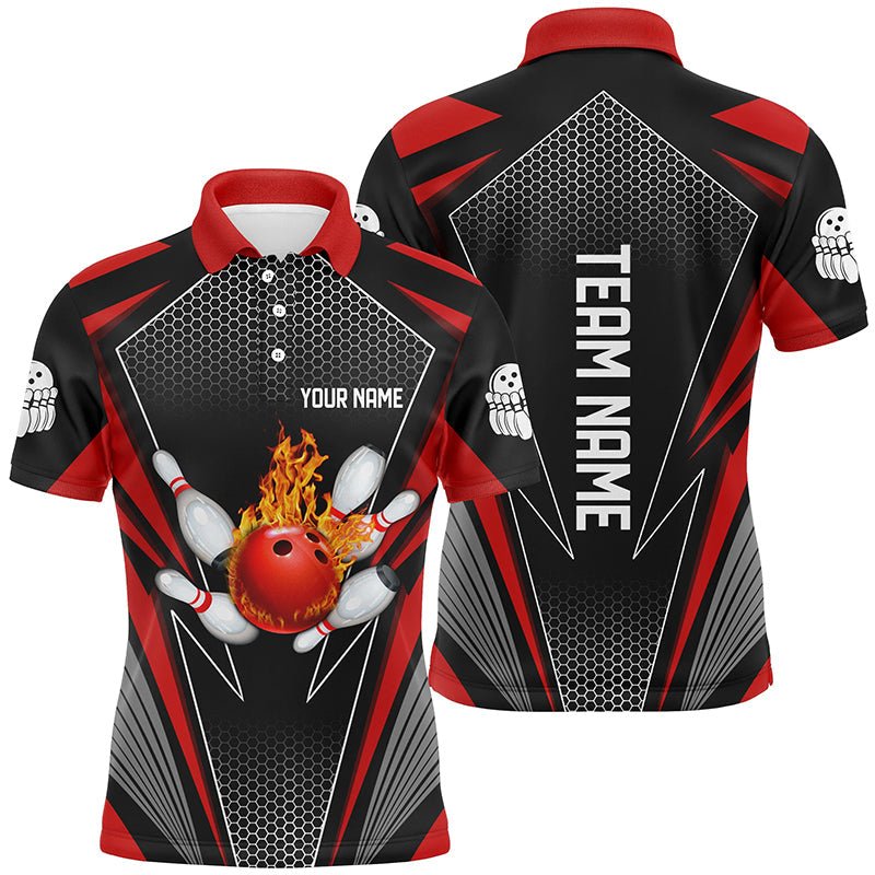 Personalisierte Bowling-Trikots mit Flammenmuster - Rote Bowling-Shirts für Männer und Frauen - P5497 - Climcat