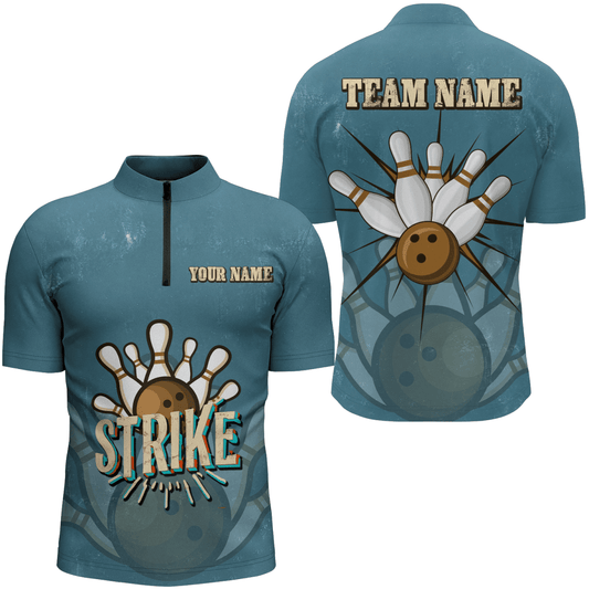 Personalisierte Bowlinghemden für Herren - Vintage Bowling Team Trikots mit Viertelreißverschluss - Retro Bowlers Outfits - Individuell gestaltbar (Modellnummer: P5391) - Climcat