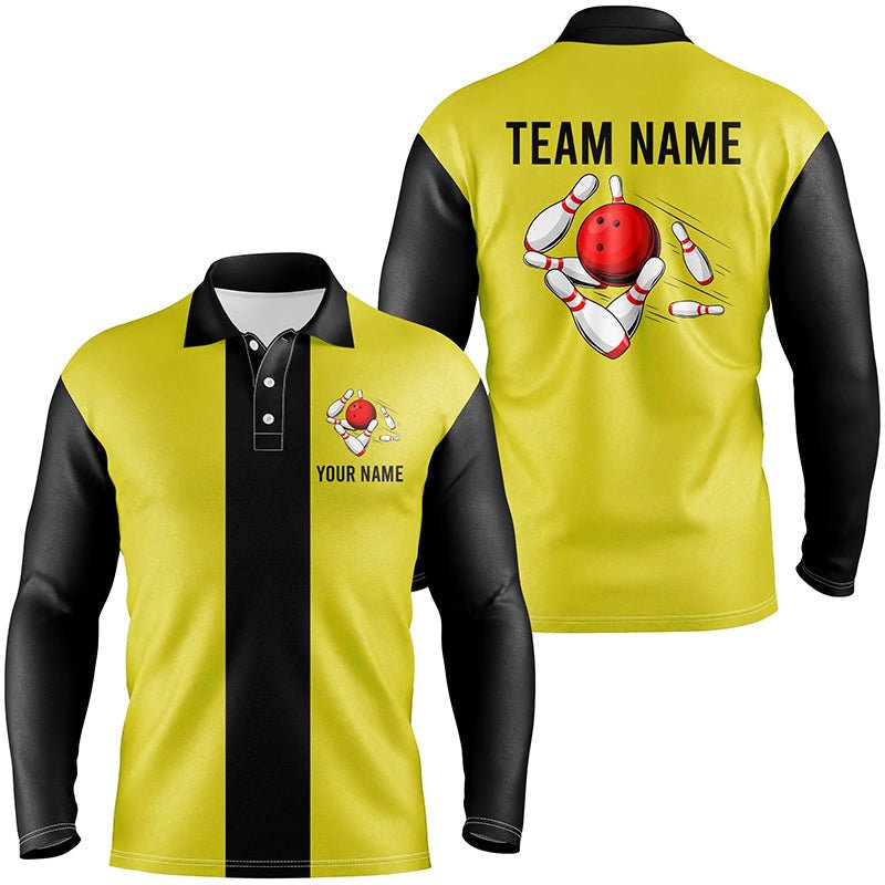 Personalisierte Gelb-Schwarze Retro Bowling Polo Shirts für Herren - Individuelle Vintage Bowling Team Trikots Q6981 - Climcat
