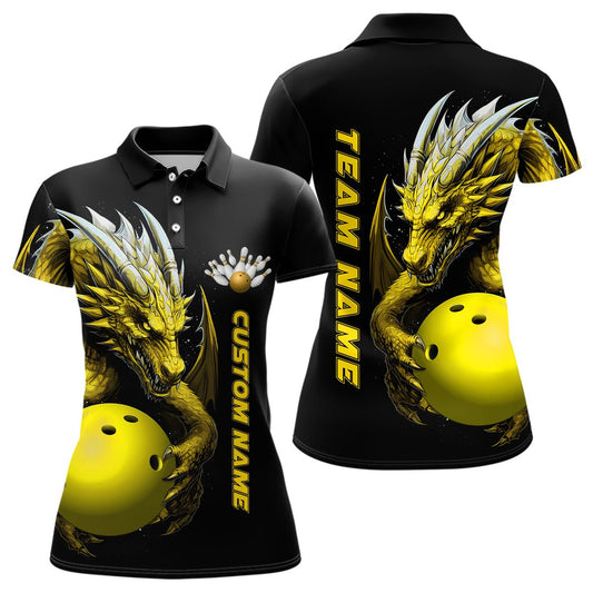 Personalisierte Gelbe Drachen Damen Bowling Polo Shirts - Team Bowling Trikots für Bowler P5297 - Climcat
