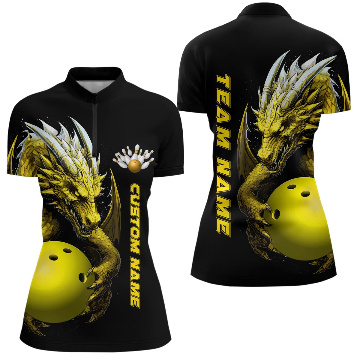 Personalisierte 3D-Bowling-Shirts für Frauen, individuell anpassbares pinkes Kurzarm-Quarter-Zip-Bowling-Shirt für Mädchen