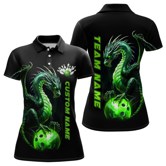 Personalisierte grüne Drachen Bowling Team Trikots Damen Polo Shirts Bowling Liga Shirts P5354 - Climcat