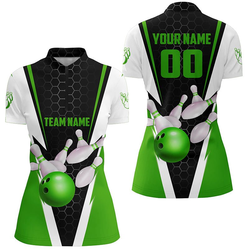 Personalisierte 3D-Bowling-Shirts für Frauen, individuell anpassbares pinkes Kurzarm-Quarter-Zip-Bowling-Shirt für Mädchen main image 1