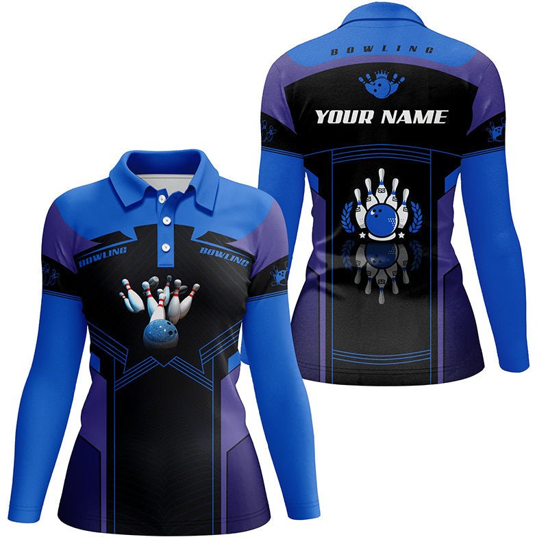 Personalisierte Polo-Bowling-Shirts für Damen, individuelle Bowling-Team-Shirts als Geschenk für Mädchen-Bowler | Blau Q5350 - Climcat