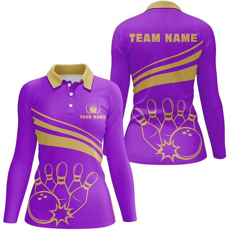 Personalisierte Polo-Bowling-Shirts für Damen, individuelle Damen-Bowling-Shirts für Team Bowl Jersey | Lila Q5354 - Climcat