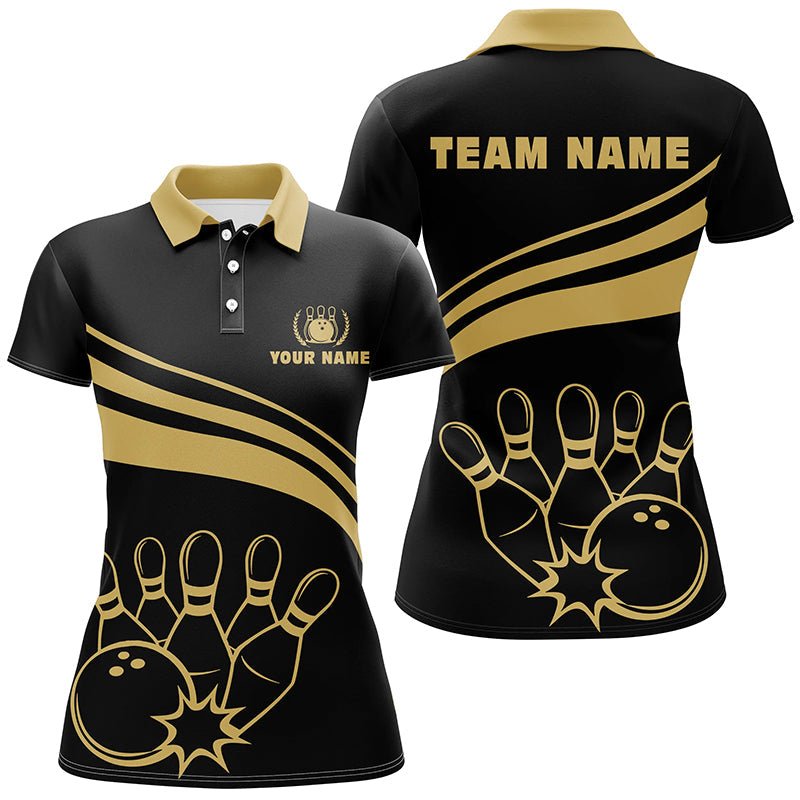 Personalisierte Polo-Bowling-Shirts für Damen, individuelle goldene Damen-Bowling-Shirts für Team-Bowl-Jersey | Schwarz Q6708 - Climcat