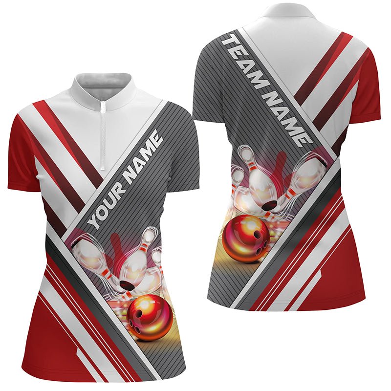 Personalisierte rote Bowling-Shirts für Damen - Bowling-Team Trikots - Bowler Outfits P5494 - Climcat