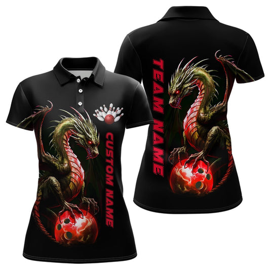 Personalisierte Rote Drachen Bowling Team Trikots Damen Polo Shirts Bowling Liga Shirts P5355 - Climcat