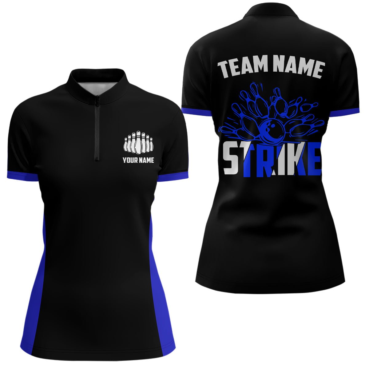 Personalisierte Strike Bowling Team Shirts Damen Bowling Shirts Bowling Liga Trikots | Blau P5513 - Climcat