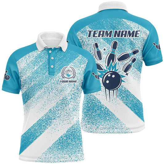 Personalisierte Vintage Retro Bowling Polo Shirts für Herren | Maßgeschneiderte Bowling Team Liga Trikots | Blau Q6904 - Climcat