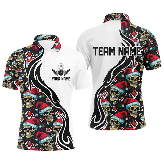 Personalisierte Weihnachts Herren Bowling Polo Shirts - Skull Team Bowling Trikots - Weihnachtsgeschenke für Bowler P5377 - Climcat