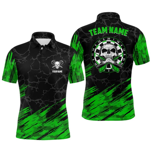 Personalisiertes 3D All Over Print Herren Skull Darts Polo Shirt Grün Schwarz Dart Trikots für Herren F748 - Climcat