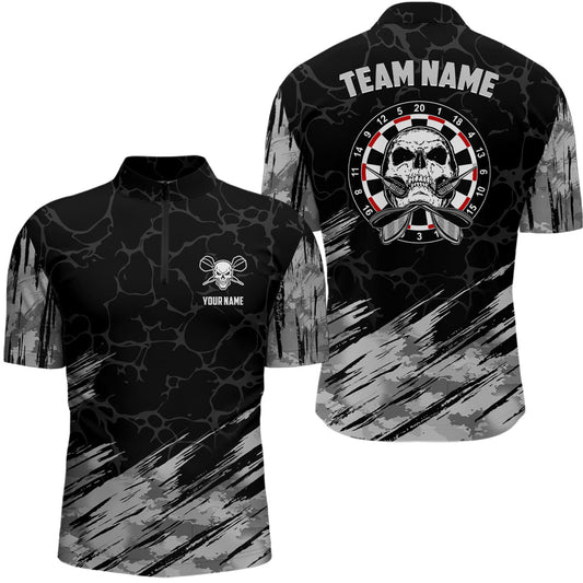 Personalisiertes All Over Print Dart-Shirt mit Totenkopf-Motiv, grau-schwarzes Dart-Trikot für Herren F917 - Climcat