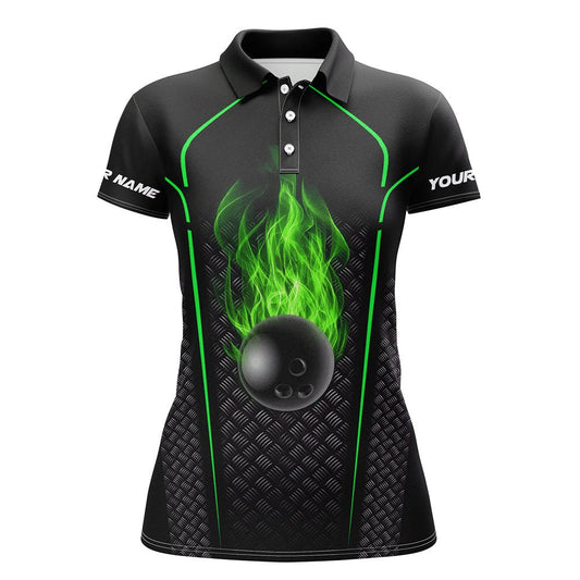 Personalisiertes Bowling-Shirt für Damen | Kurzarm Polo Bowling Trikot | 3D Bowling Team Shirt für Damen | Grün Q6770 - Climcat