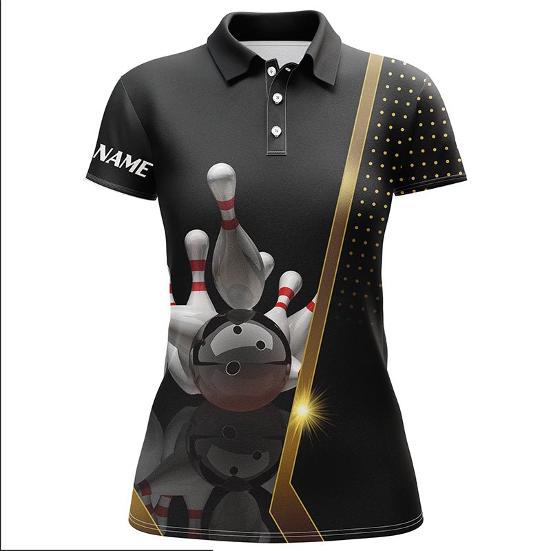 Personalisiertes Damen Bowling Polo Shirt Schwarz und Gold - Individuelles Bowling-Trikot für Damen - Team Bowling Shirt Q5947 - Climcat
