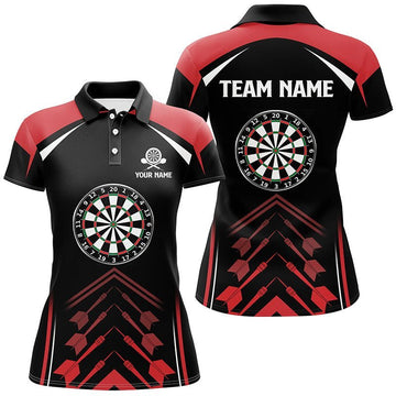 Personalisiertes Damen Dart Polo Shirt in Rot und Schwarz, individuell anpassbares cooles Dart-Trikot B983 - Climcat