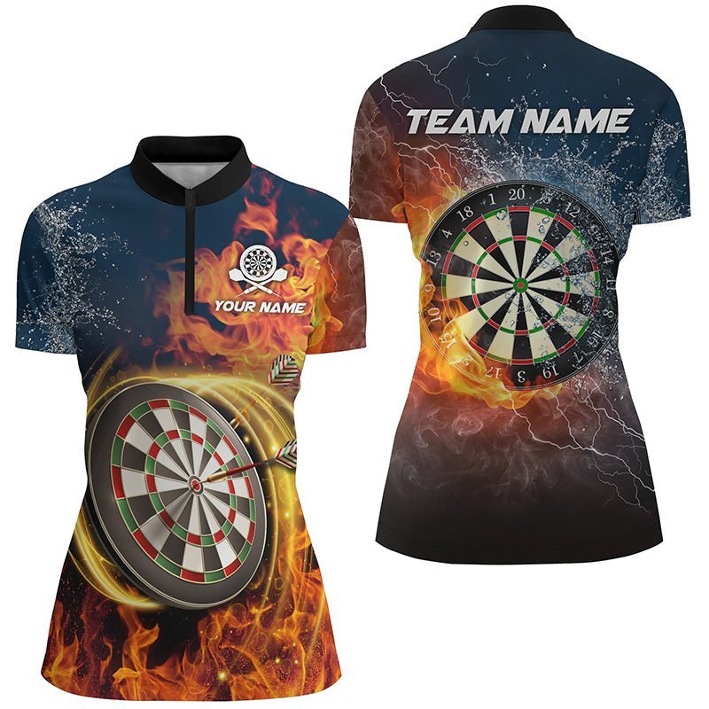 Personalisiertes Damen Dart-Quarter-Zip-Shirt mit Wasser & Feuer Motiv, Blitz und Donner Dart Trikot D428 - Climcat