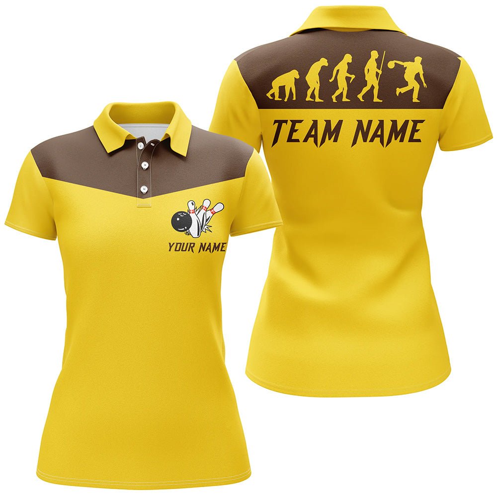 Personalisiertes Evolution Bowling Polo-Shirt für Damen | Retro Bowling Team Trikots | Gelb Q6890 - Climcat