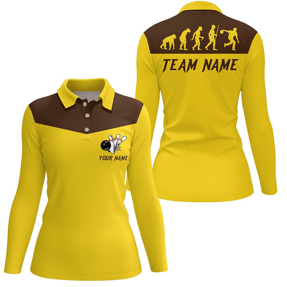 Personalisiertes Evolution Bowling Polo-Shirt für Damen | Retro Bowling Team Trikots | Gelb Q6890 - Climcat
