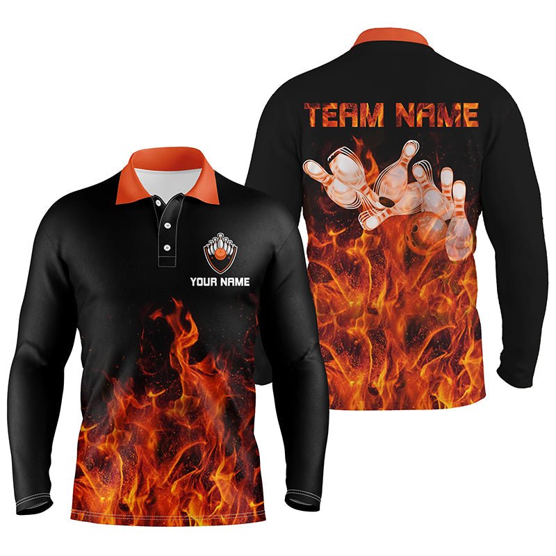Personalisiertes Herren Polo Bowling Shirt Orange Flame Bowlingkugel und Pins Bowling Trikots für Herren Bowler Q6036 - Climcat
