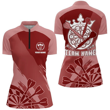 Personalisiertes rotes Dart-1/4-Zip-Shirt, individuell gestaltete coole Dartshirts für Frauen, Darttrikot Q524 - Climcat