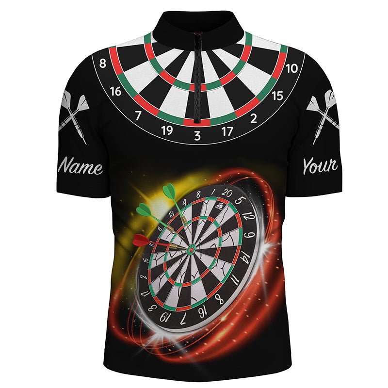 Personalisiertes rotes schwarzes Herren Darts 1/4 Zip Shirt mit individuellem Namen, cooles Darts Trikot für Männer L498 - Climcat