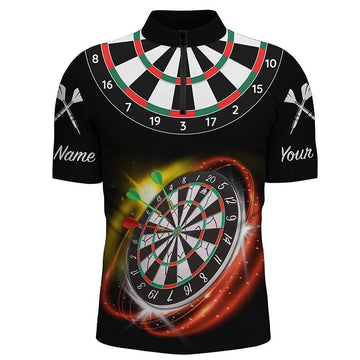 Personalisiertes rotes schwarzes Herren Darts 1/4 Zip Shirt mit individuellem Namen, cooles Darts Trikot für Männer L498 - Climcat