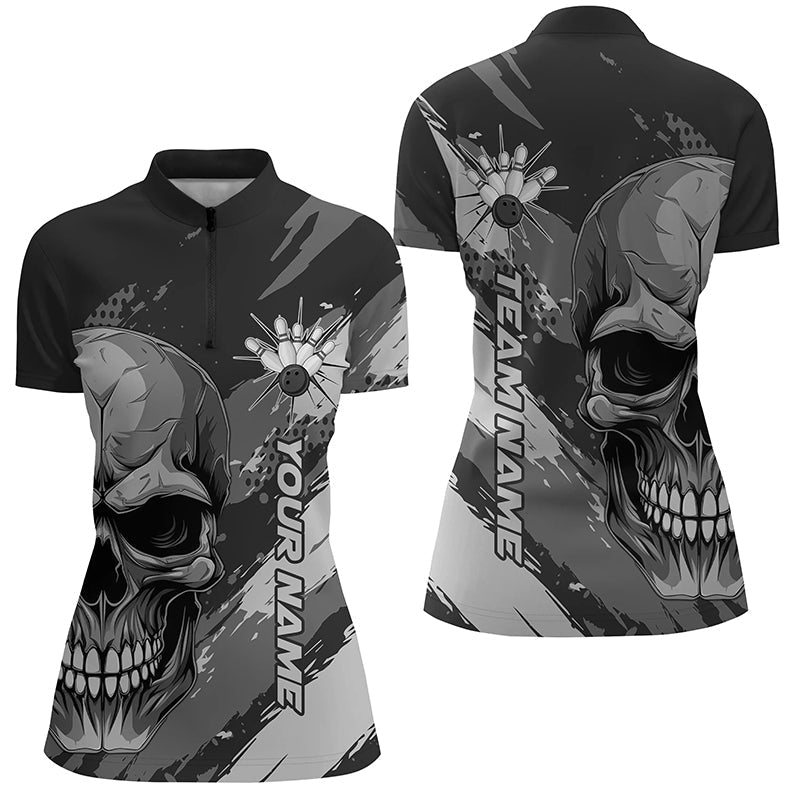 Personalisiertes Skull Bowling Shirt für Damen, individueller Teamname, Flammen Bowler Trikots P5168 - Climcat