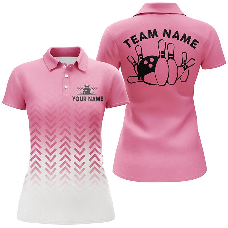 Retro Bowling Polo Shirts für Damen | Personalisierte Teamshirts | Bowling Trikots | Geschenke für Bowler | Pink Q6938 - Climcat