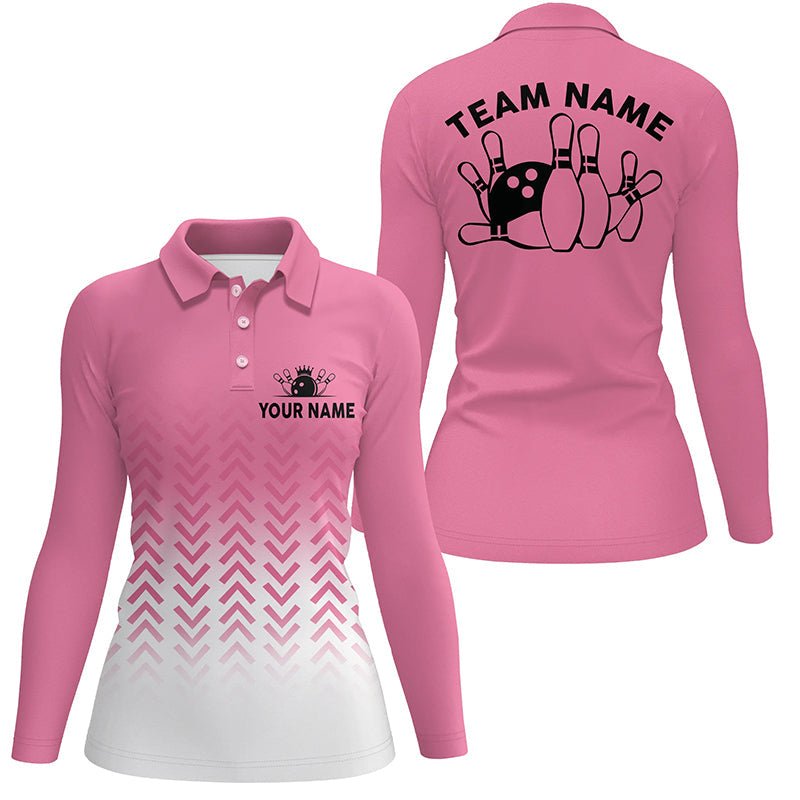 Retro Bowling Polo Shirts für Damen | Personalisierte Teamshirts | Bowling Trikots | Geschenke für Bowler | Pink Q6938 - Climcat